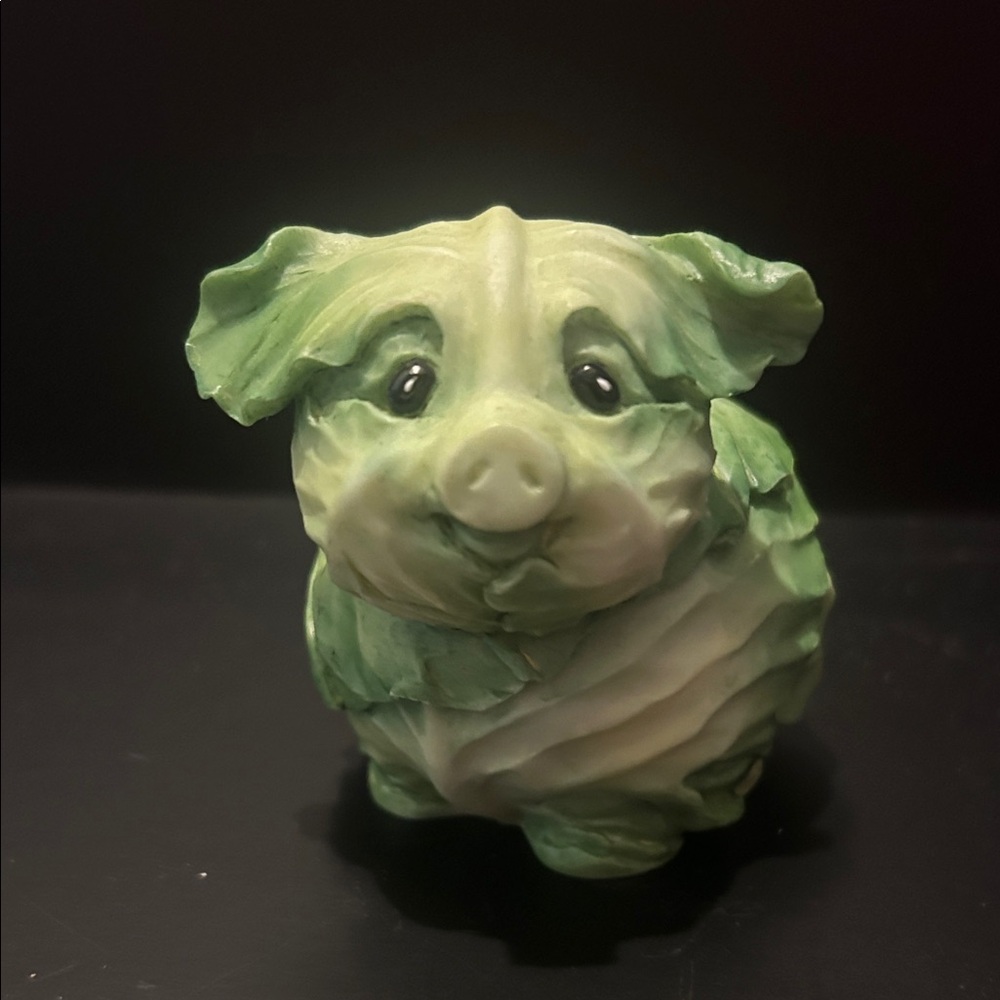 Enesco Green and Cream Pig Figurine